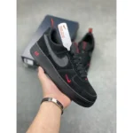 Nike Air Force 1 Multi Swoosh Black Crimson Shoes For Men (LAB1151)