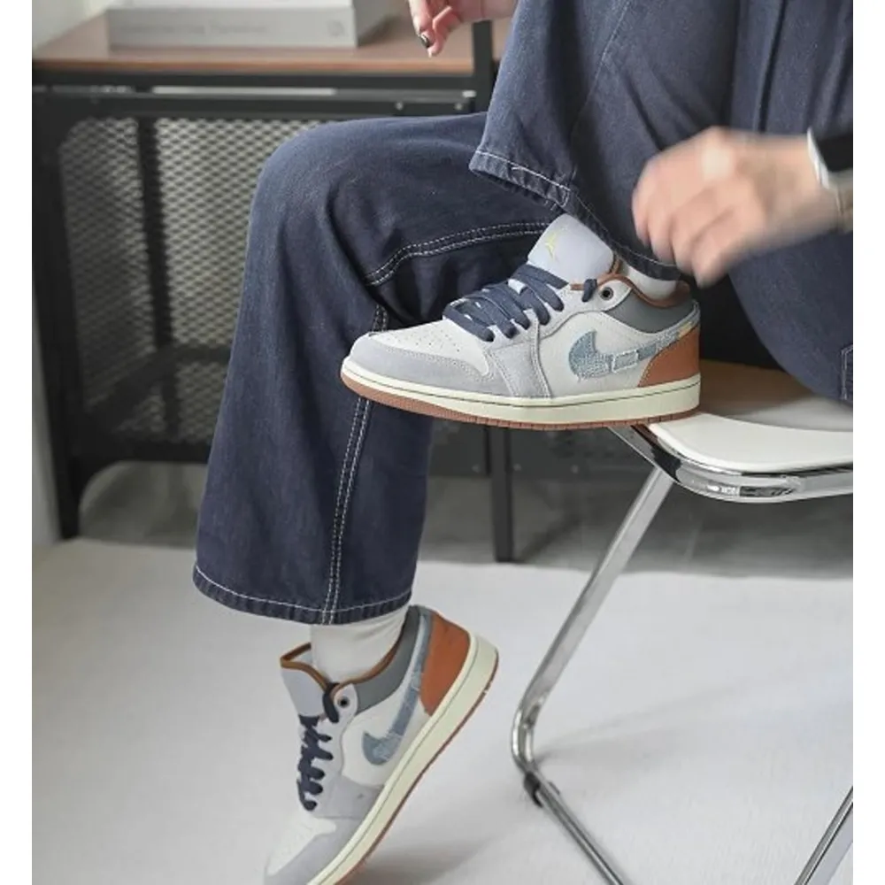 Premium Nike Air Jordan 1 Low SE Repaired Denim Swoosh Shoes For Men (FT431)