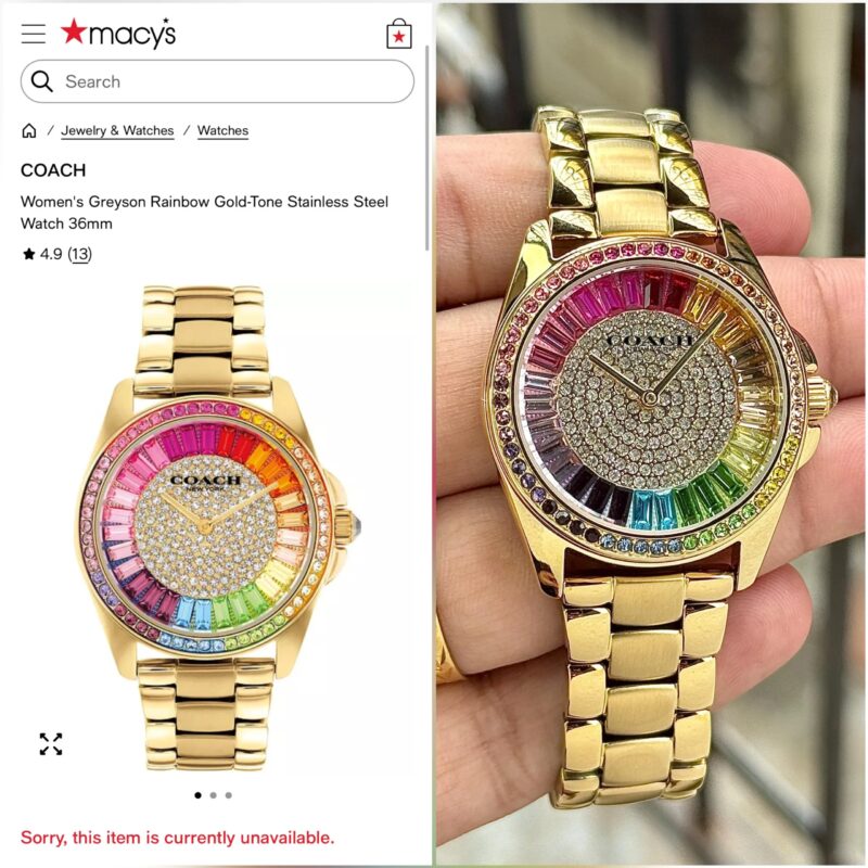 COACH GREYSON RAINBOW CRYSTAL DIAL STAINLESS STEEL