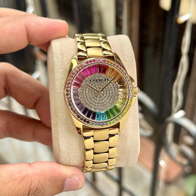 COACH GREYSON RAINBOW CRYSTAL DIAL STAINLESS STEEL
