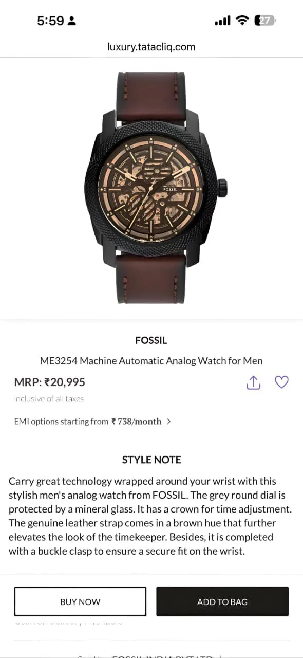 FOSSIL MODERN MACHINE AUTOMATIC 7AA PREMIUM